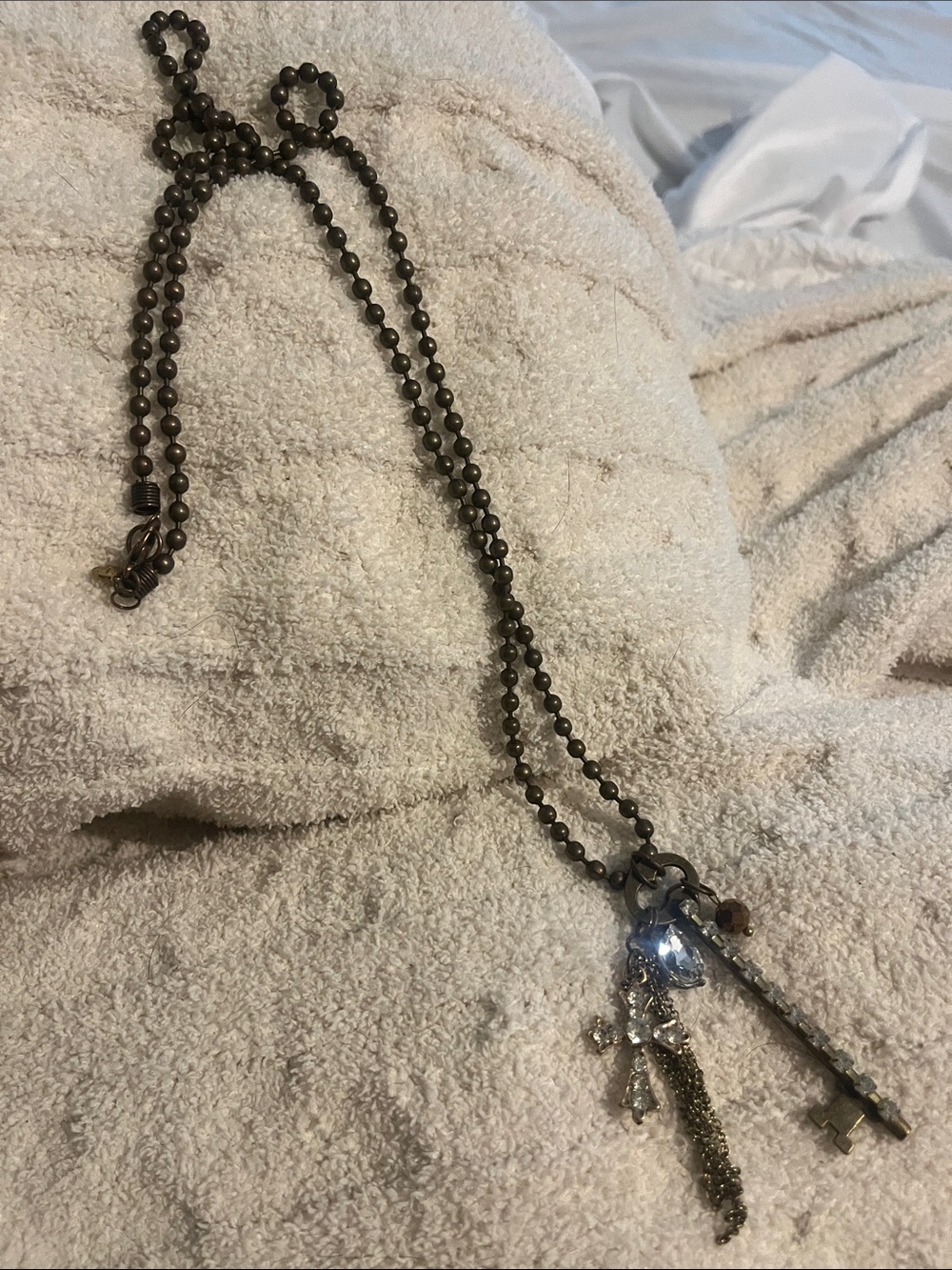 L& FBronze-Tone Key Pendant Necklace with Charm Tassel - Women’s Jewelry